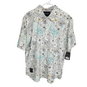 Rocawear Shirt Mens 2XL White Floral‎ Button Up New Short Sleeve Casual
